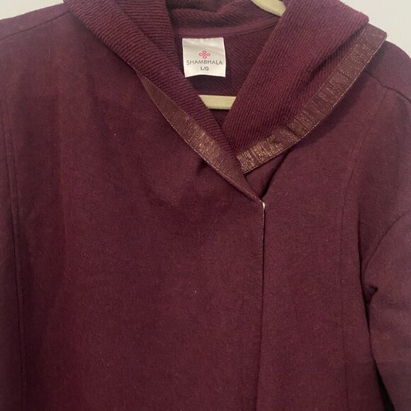 Shambhala Women's Burgundy Spacedye Asymmetrical Wrap Cowl Cardigan Size Large - Picture 2 of 7